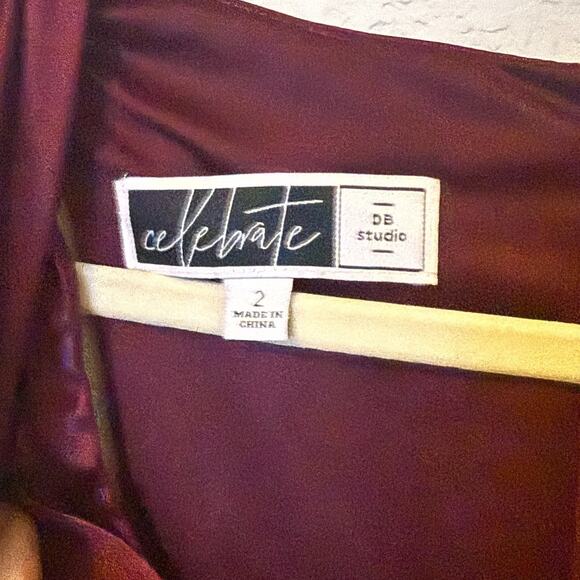 Celebrate DB Studio Long Formal Gown Women’s 2 Burgundy Satin Maxi Dress - Picture 3 of 6